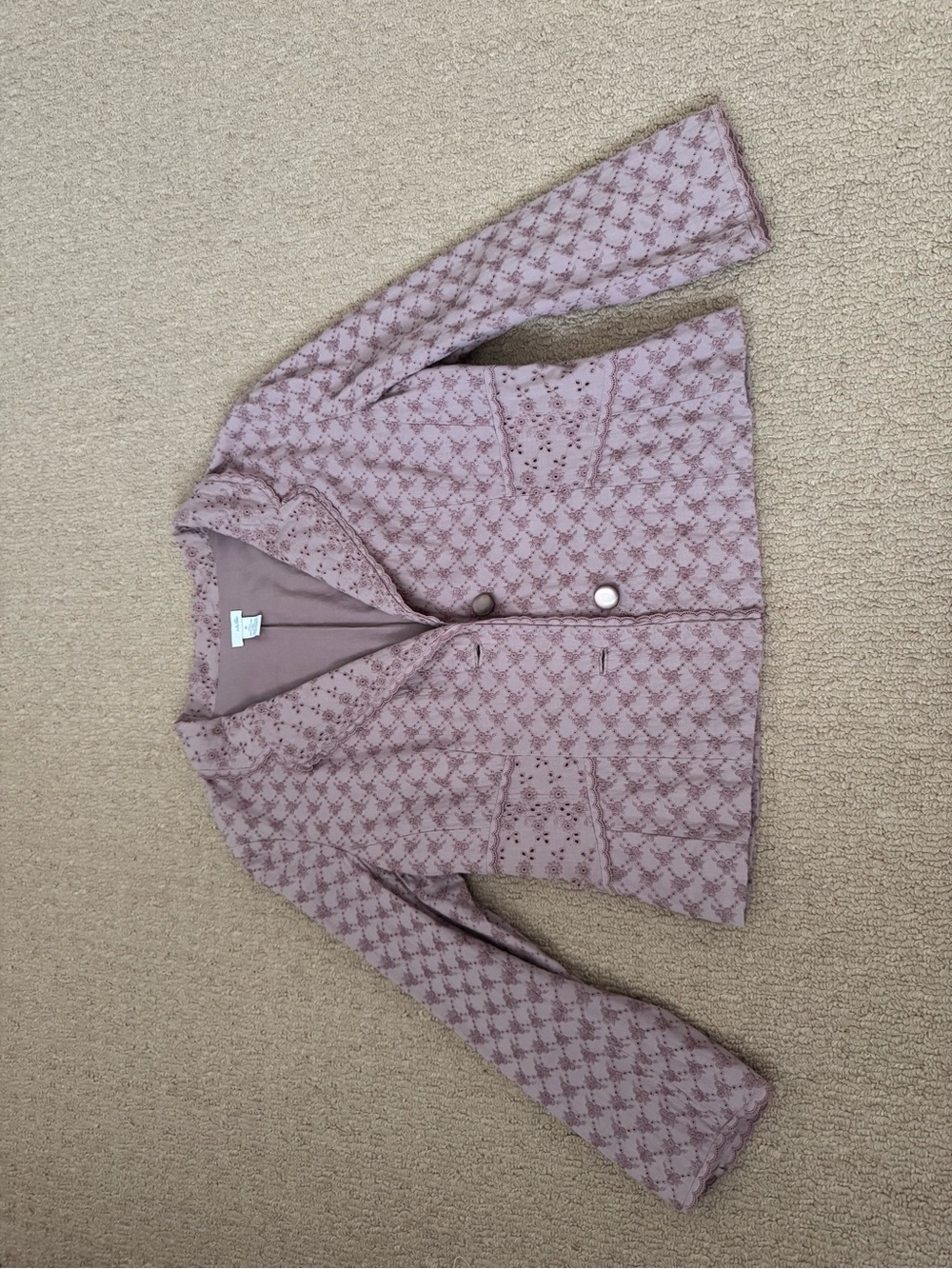 Vintage Odille Mauve eyelet cotton Blazer 3/4 sleeves size 10